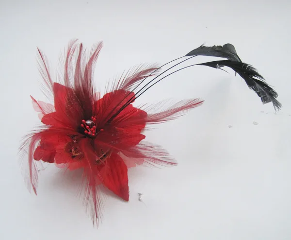 

Red Flower Hair Accessories Woman Hair Decoration Brooch Wedding Party Barrettes Hair Clip Bridal Wedding Feather Headdress