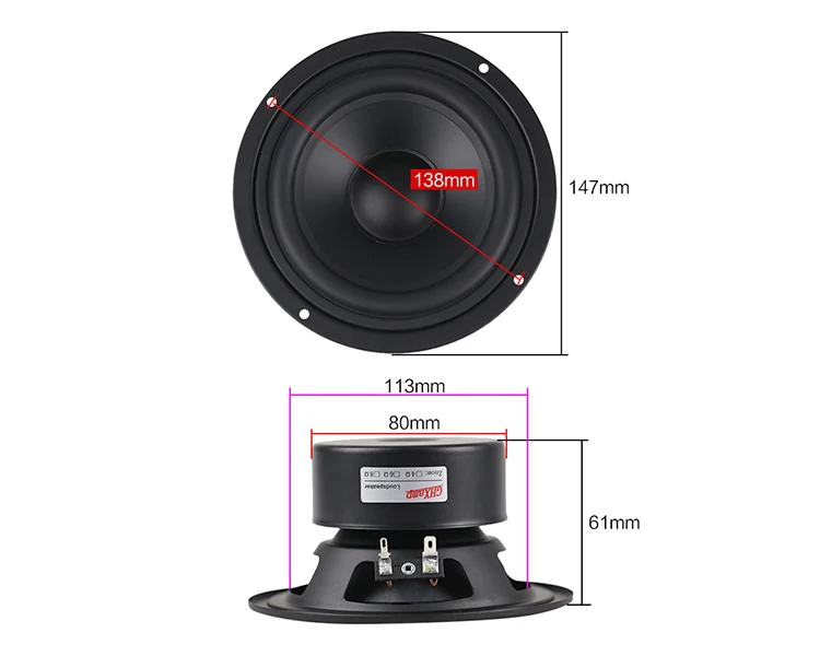 GHXAMP HIFI 5 дюймов 45 Вт 90 Вт НЧ-динамик средние динамики 8 Ом HIFI настольные книжные полки домашний кинотеатр Среднечастотный бас-динамик 1 шт