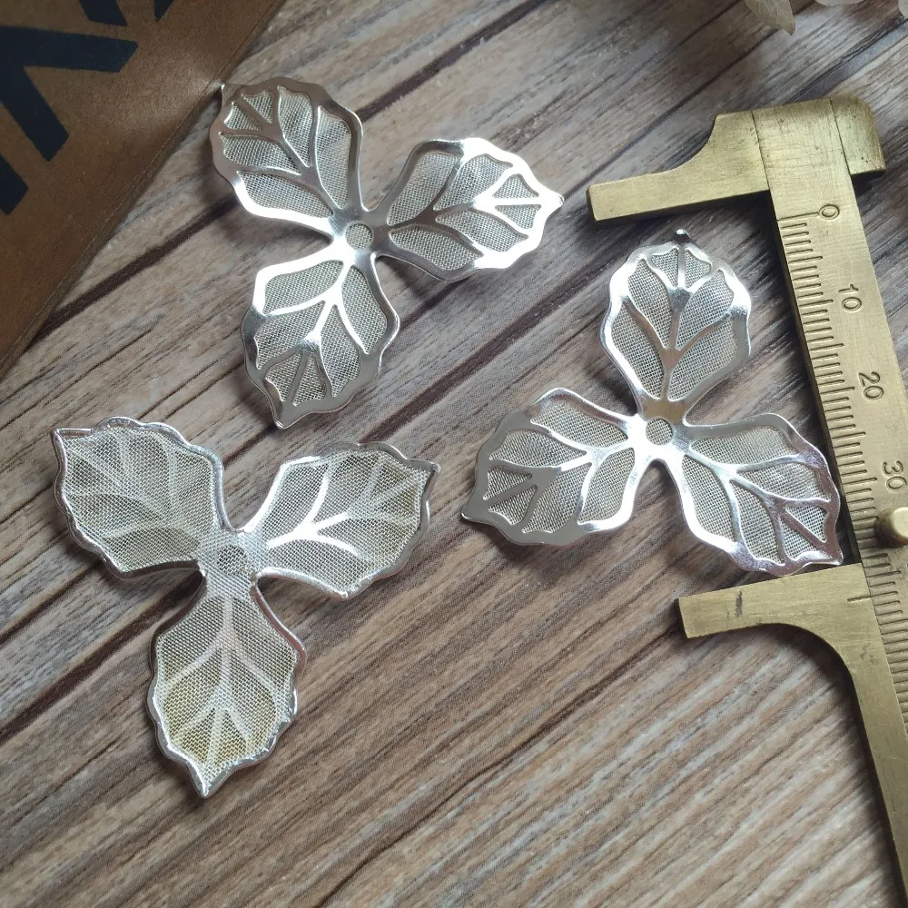 Бесплатная Доставка! 45 мм античная бронза три листа медная сетка цветок основа