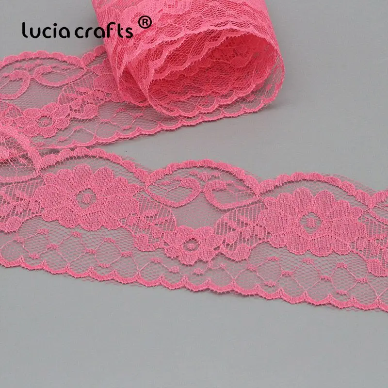Lucia Crafts, 10 ярдов/партия, 5,5 см, сделай сам, вышитая сетчатая кружевная ткань, новая кружевная лента для шитья, свадебные украшения, R0704 - Цвет: C4 Rose red