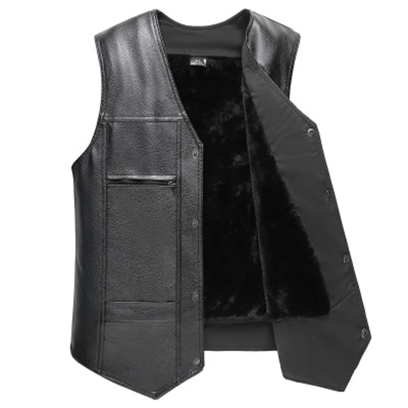 Black lining UNIVOS KUNI, осенний и зимний брендовый мужской теплый кожаный повседневный жилет с v-образным вырезом, жёлтый жилет высокого качества, большой размер, XL-4XL, WYR40 - Цвет: Black lining