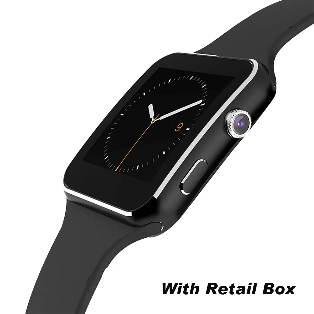 black with box Новое поступление X6 Смарт часы с камерой сенсорный экран Поддержка SIM TF карта Bluetooth Smartwatch для iPhone Xiaomi Android телефон - Цвет: black with box