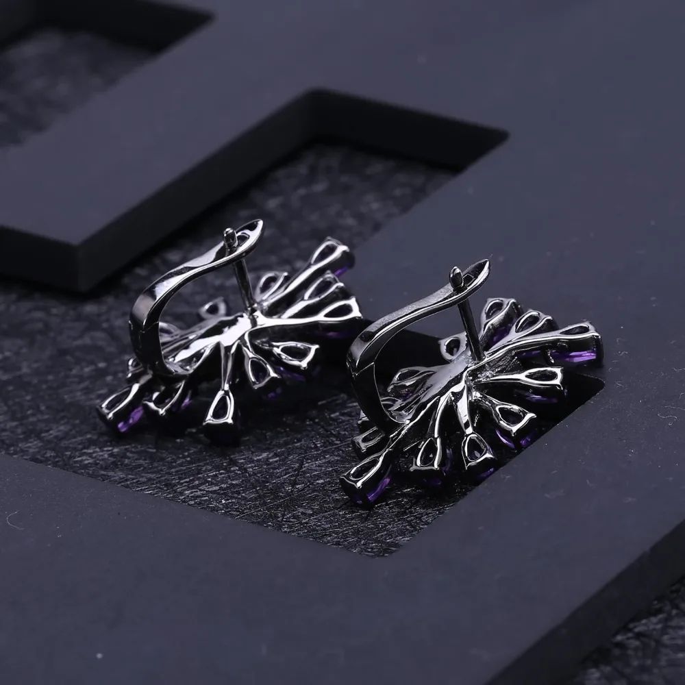 GEM'S BALLET 4.69Ct натуральный аметистовый драгоченный камень, клипсы, серьги, 925 пробы, серебряные, винтажные готические панк-серьги для женщин, вечерние