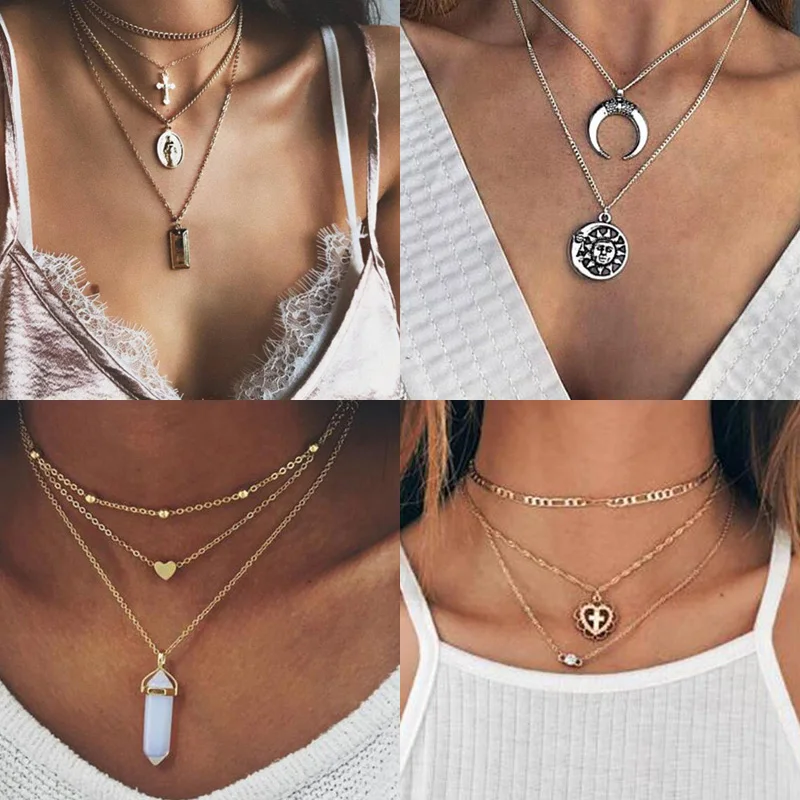 Seblasy многослойная цепочка до ключицы в стиле панк массивное сердце стрелы Hamsa