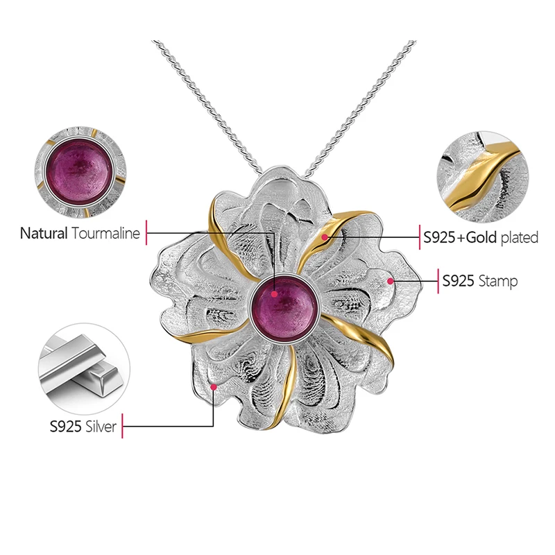 Lotus Fun Moment Настоящее стерлингового серебра 925 натуральный турмалин ручной работы