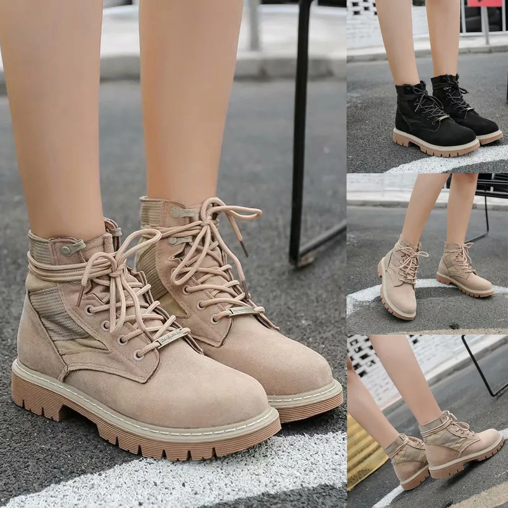 YOUYEDIAN/женские ботинки замшевые с круглым носком Martin на плоской подошве со