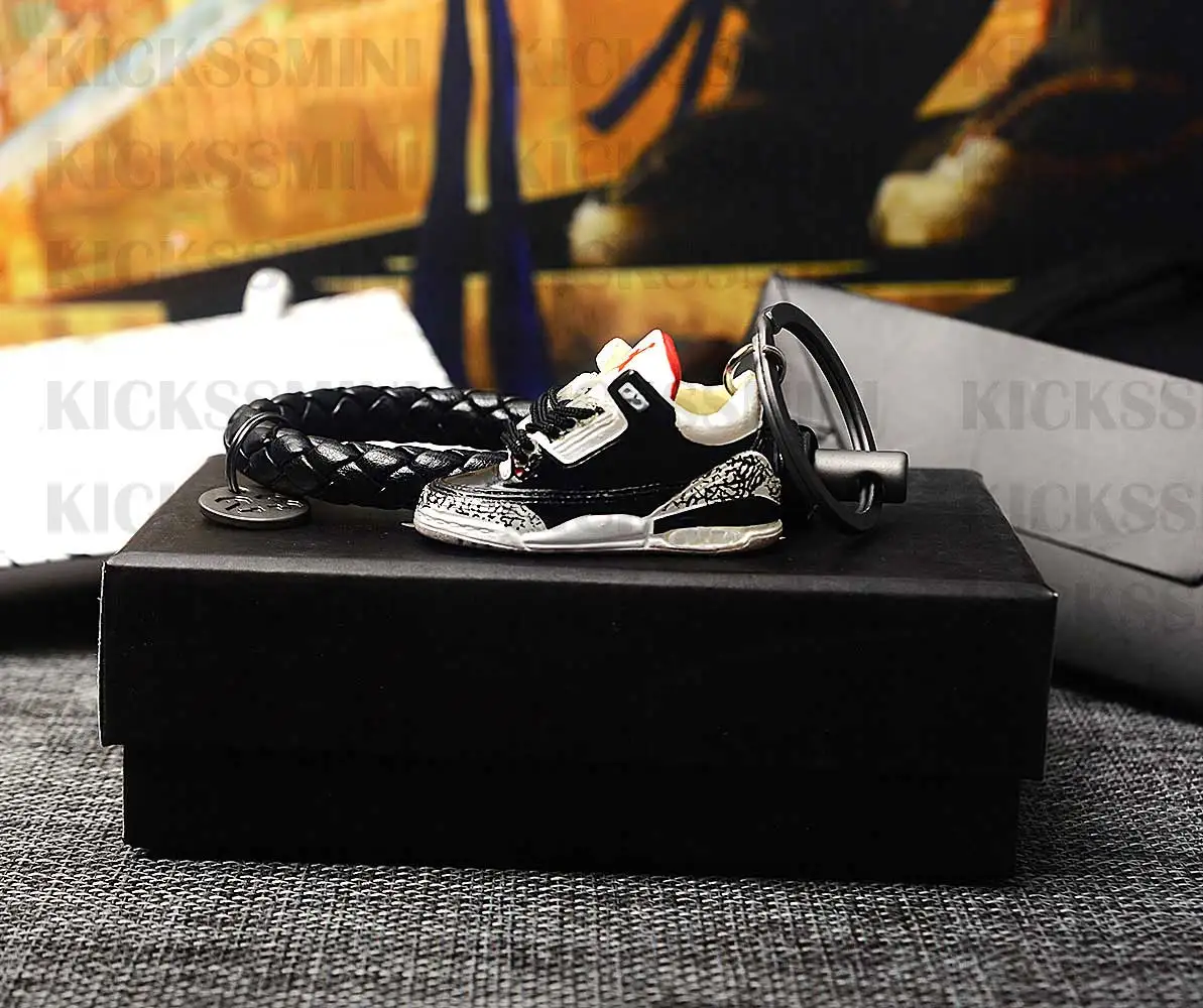 DIY ретро OG Air Jordan " черный цемент" 3D Мини кроссовок Джордана сумка для ключей коробка Подвеска для пары Кукла аксессуар