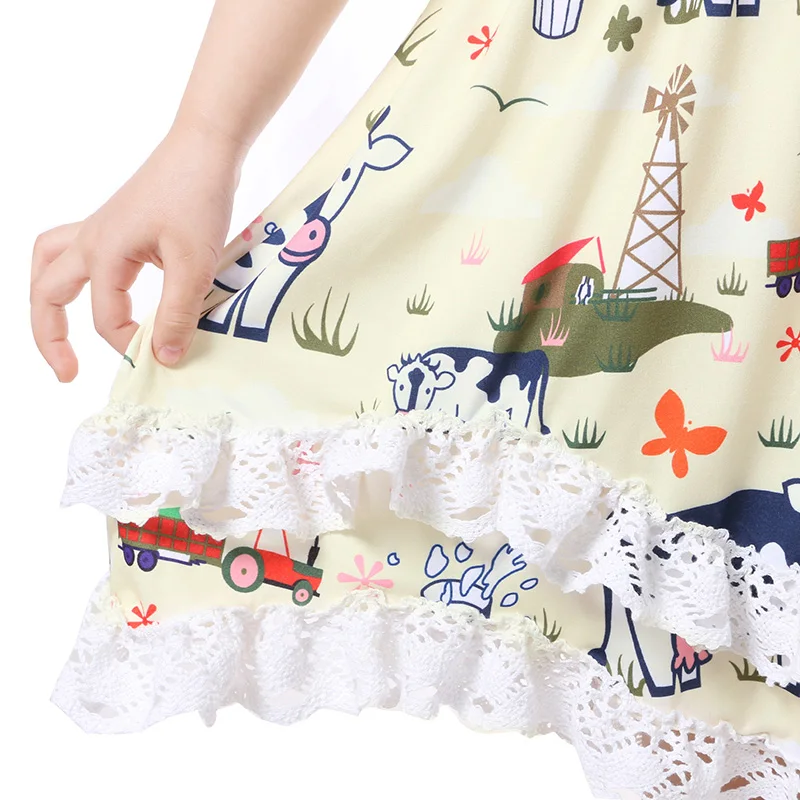 Kaiya Angel Girls Clothes Summer Dress Farm Baby Girl Lace Ruffle Princess Dresses 1-9 T | Детская одежда и обувь