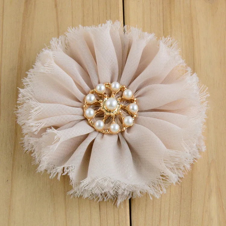 Лидер продаж потертый Шифоновый Цветок для волос 20 цветов с жемчужинами 30 шт./лот