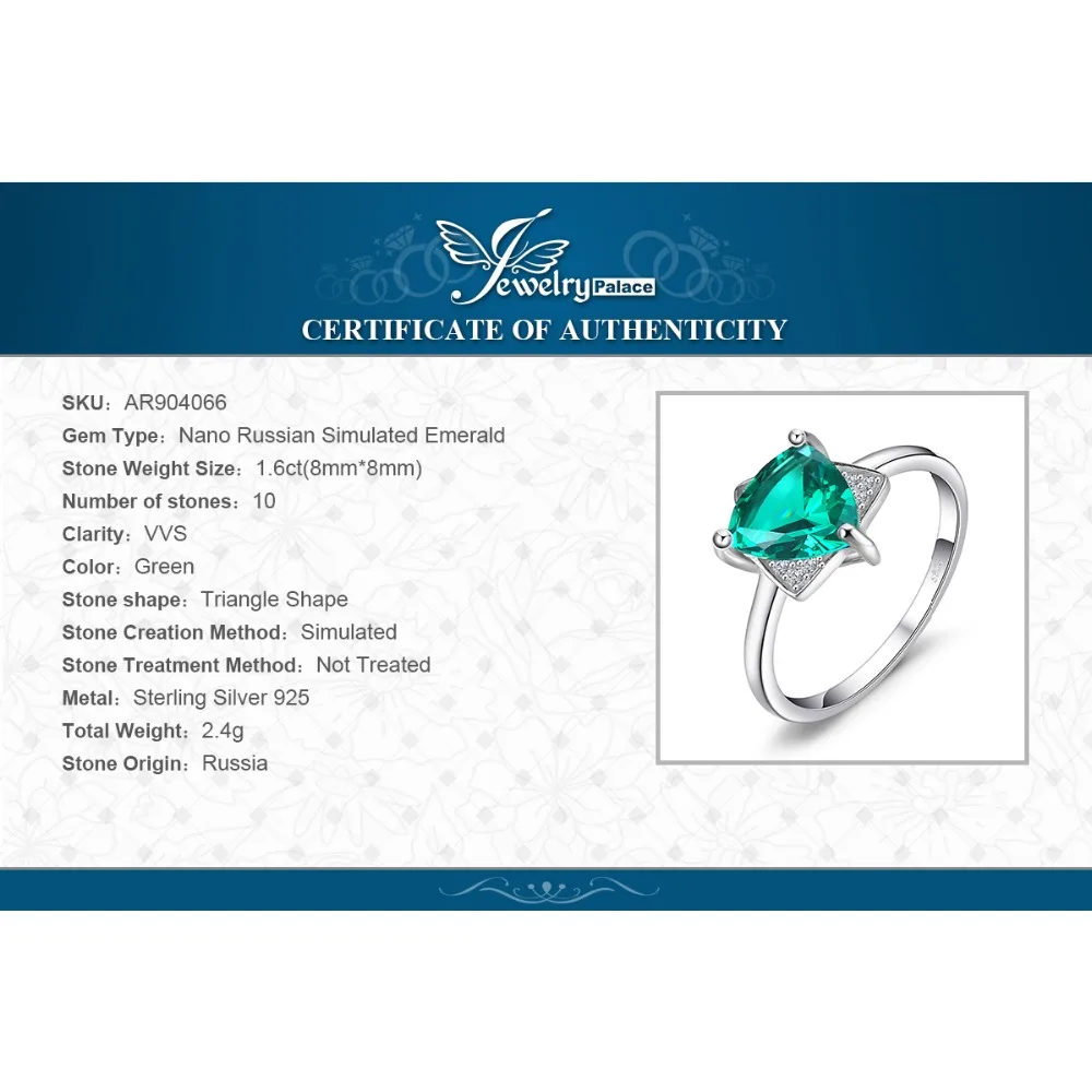 Jewelrypalace Треугольники Форма 1.68ct создана изумрудов Обручение кольцо очарование S925