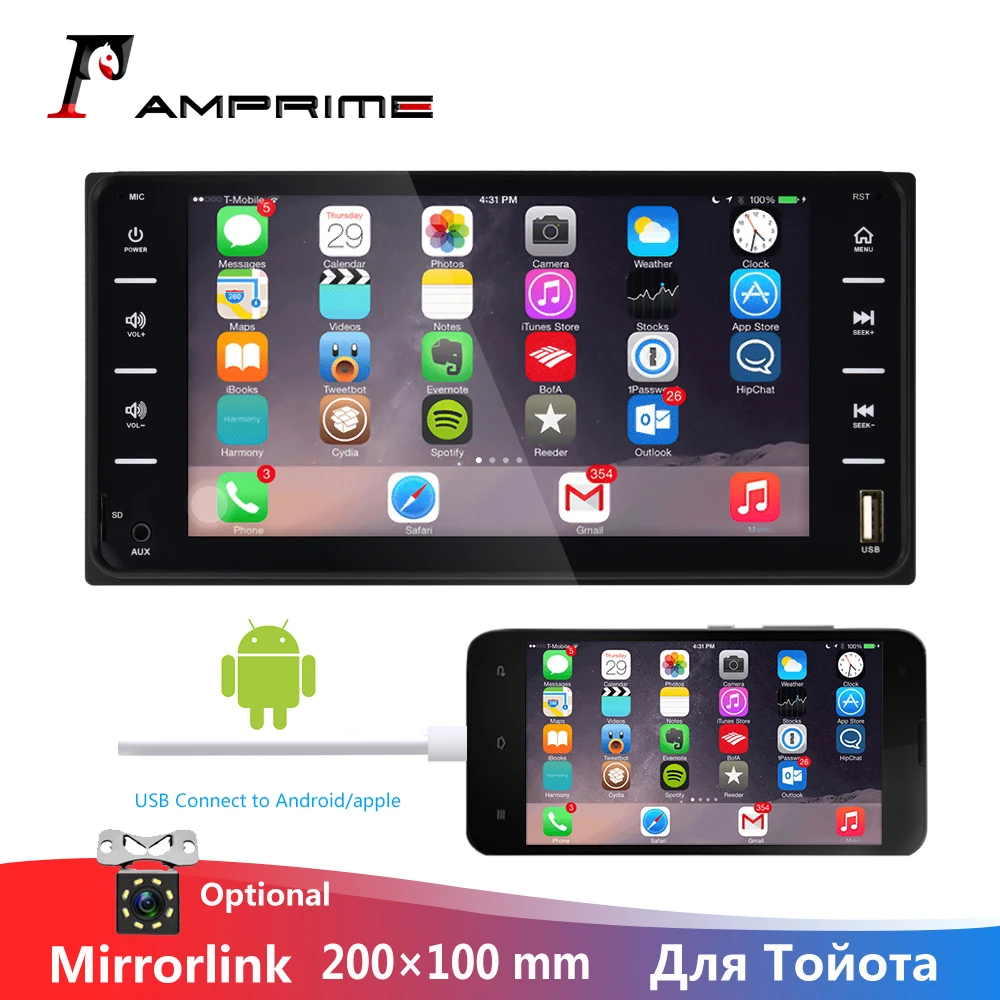 AMPrime 2din Автомагнитола " сенсорный экран мультимедиа авторадио Bluetooth MirrorLink для Toyota Corolla Auto Steo камера заднего вида