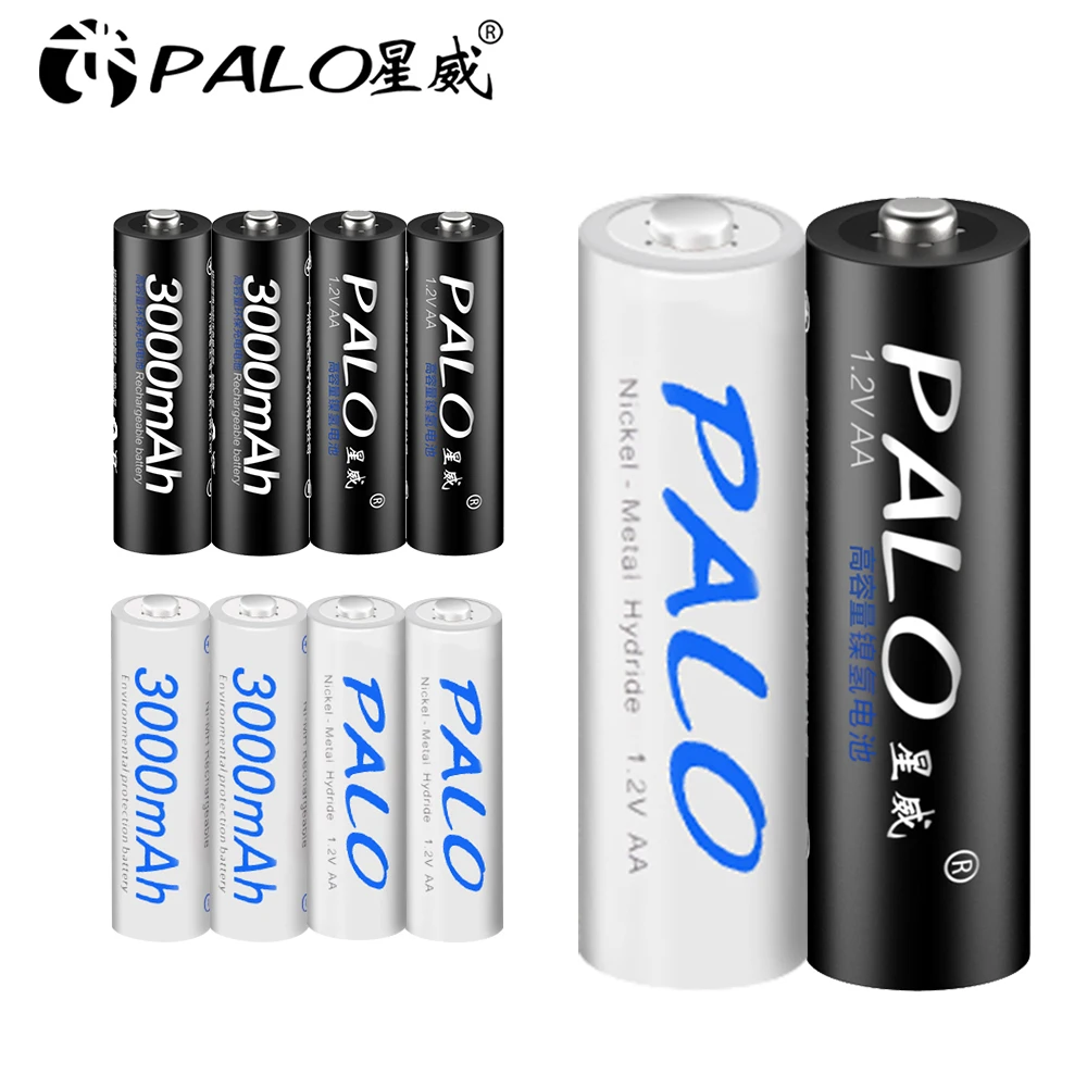 PALO 8 шт. AA аккумулятор Ni-MH 3000mAh 1,2 V 2A аккумуляторные батареи AA Bateria Baterias+ 2 шт. чехол для аккумулятора