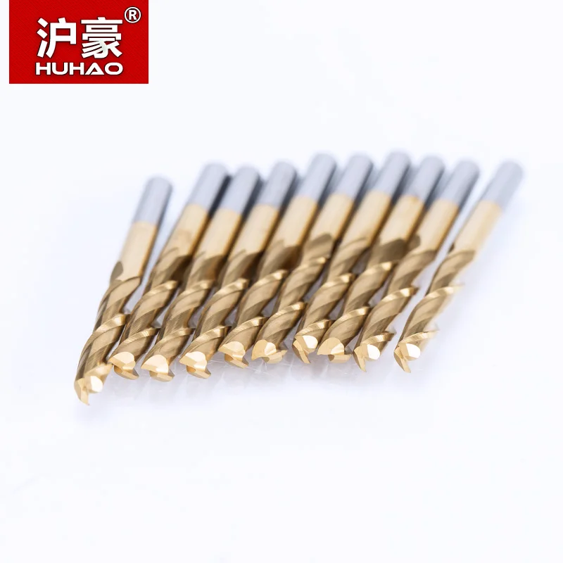 HUHAO 5pc/lot 3.175mm Titanium Coating 2 Flute Spiral router bit for wood CNC tool End Mill Tungsten Carbide PCB Milling Cutter|spiral bit|router