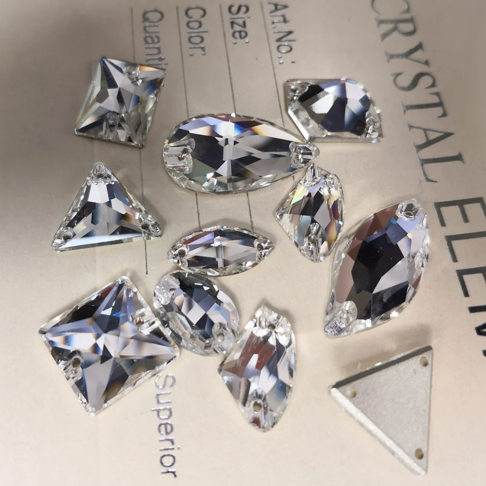 YANRUO Rivoli Drop Sew On кристально чистая СТРАЗА DIY Glass стразы Прошитые камни для одежды