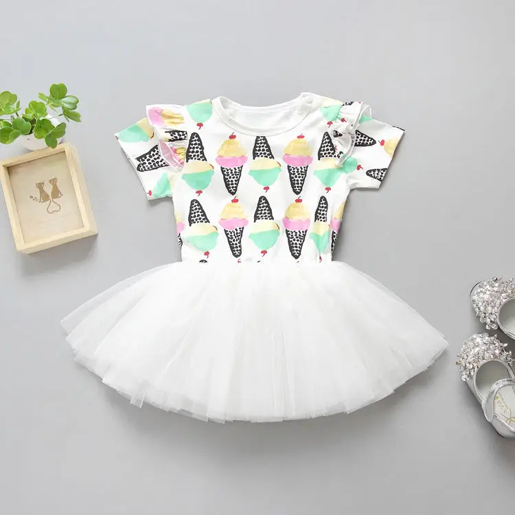 2017 Summer Dress Toddler Kids Girls Clothes Ice Cream Print Tutu Ball Gown Princess Party Dresses Outfits 1-6Y | Детская одежда и