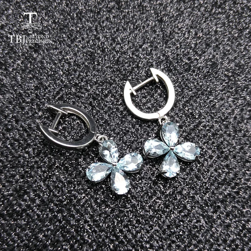 TBJ, натуральный 3ct up бразильский синий Аквамарин простая застежка серьги из серебра 925 пробы для девочек, ювелирные изделия на каждый день с коробкой