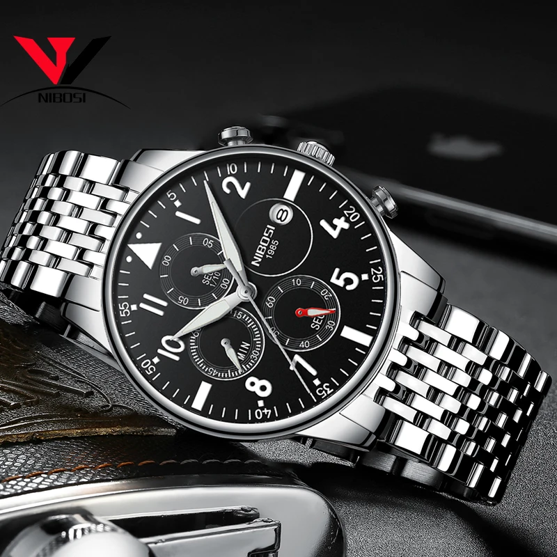 Часы наручные NIBOSI мужские водонепроницаемые брендовые Роскошные повседневные