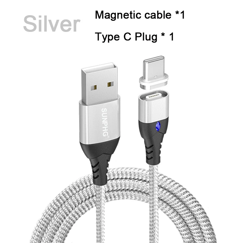 Type c Silver SUNPHG 3A Магнитный кабель type C супер быстрая зарядка телефона type-C Ksiomi магнитное зарядное устройство usb c Typc Galaxy для huawei Xiomi type c - Тип штекера: Type c Silver