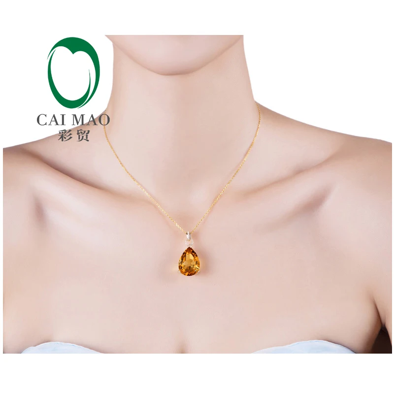 12.87ct натуральный цитрин и 0.13ct H SI1 бриллианты 18K желтое золото подвеска|pendant gold|gold