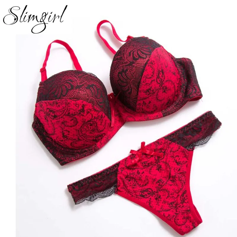 

Push Up Bra Set Slimgirl Women Health Big Size Lace Underwire Bra & Brief Sets Sexy Lingerie Panty Female Underwear B C D E Cup