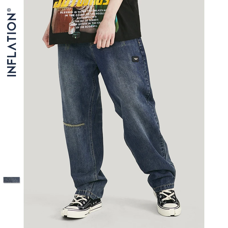 Инфляция 2020 Осень Зима повседневные джинсы мужские уличные брюки с рюшами Синий