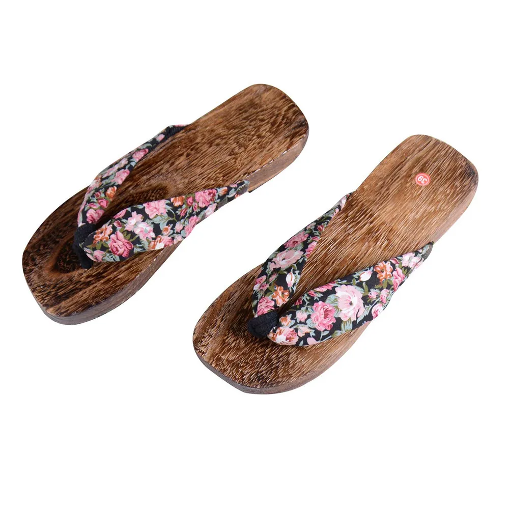 Женские японские кимоно Geta сабо Вьетнамки Нескользящие шлепанцы с цветочным