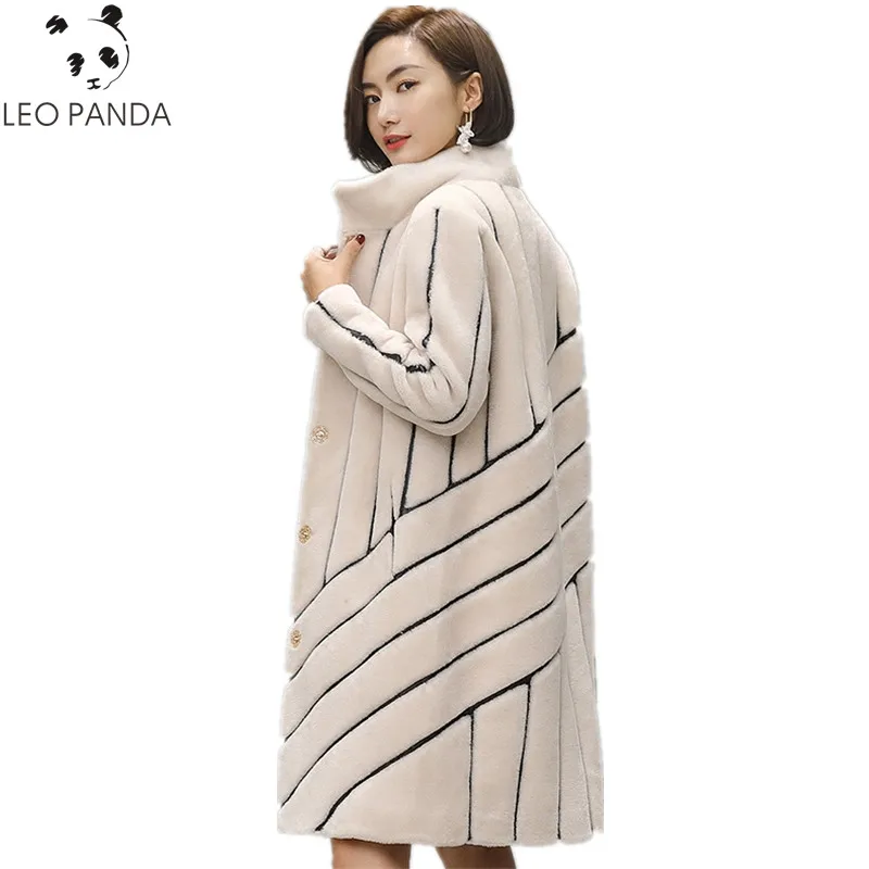 New Striped Coat Mouton Coat for Woman female tonfur Fur Coat Women's winter jackets real fur wool fur coats HF468