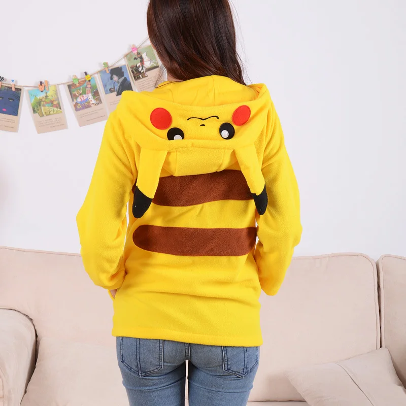Мультфильм Покемон Пикачу для женщин и мужчин молния с капюшоном куртка желтая
