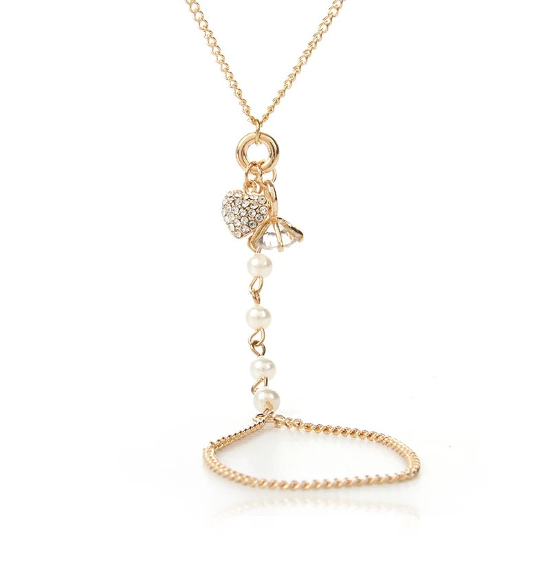 br17017gold Хит, летний браслет, соединенная петля на палец, цепочка с искусственным жемчугом, Золотое сердце, с цирконием, элегантная проволочная повязка на руку для женщин - Окраска металла: br17017gold
