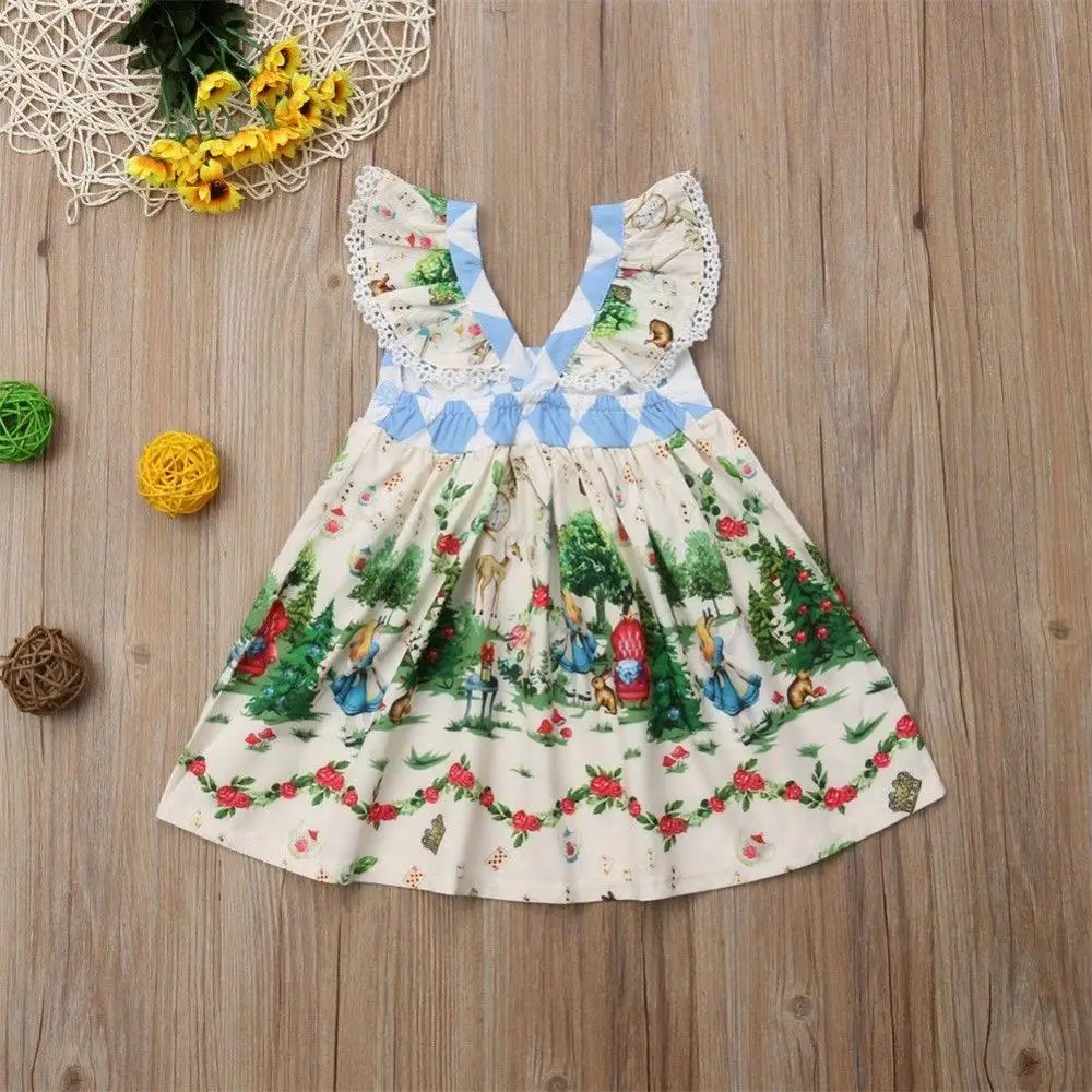 Платье без рукавов с принтом из мультфильма для маленьких девочек милые