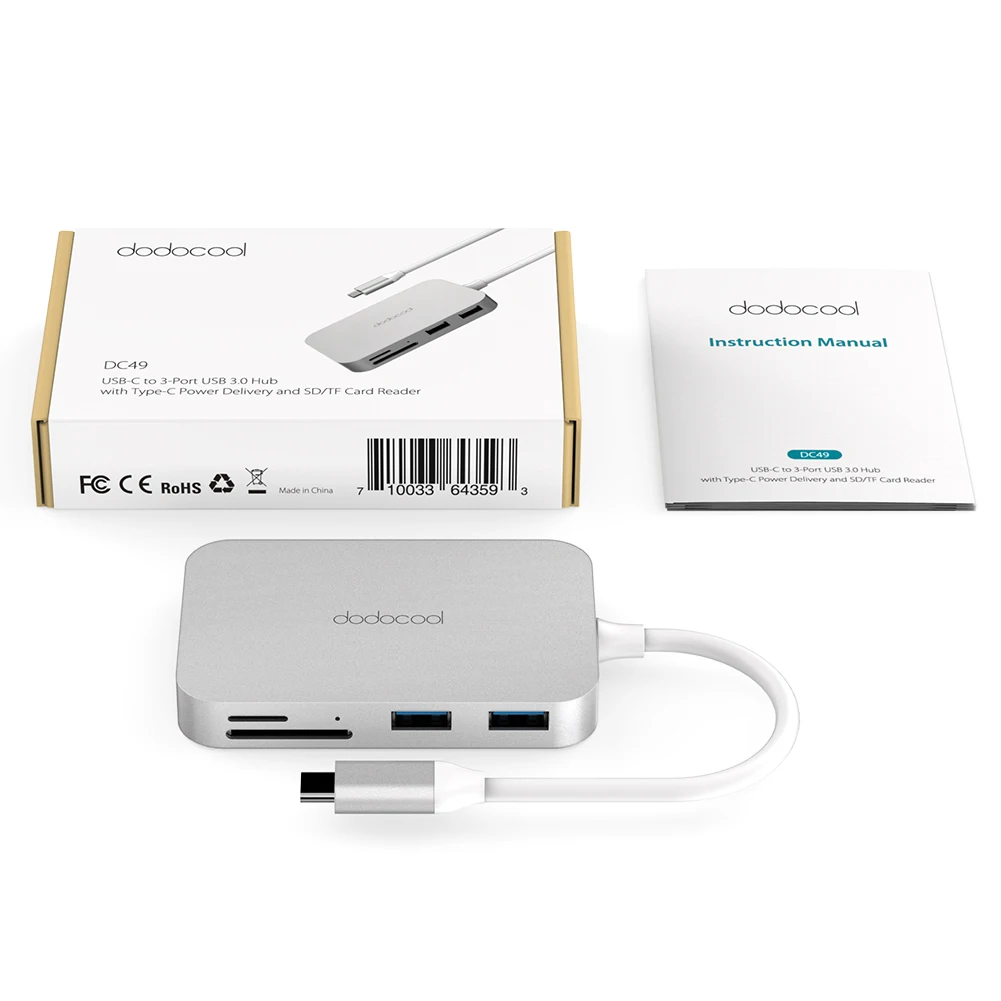 Адаптер dodocool 6 в 1 из алюминиевого сплава для чтения SD/TF карт 3 порта USB 0|usb-c hub|usb 3.0