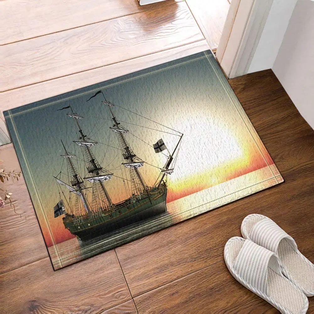 Sailboat Decor Nautical Tall Ships Boat at Sunset Bath Rugs Non-Slip Doormat Door Mat | Дом и сад
