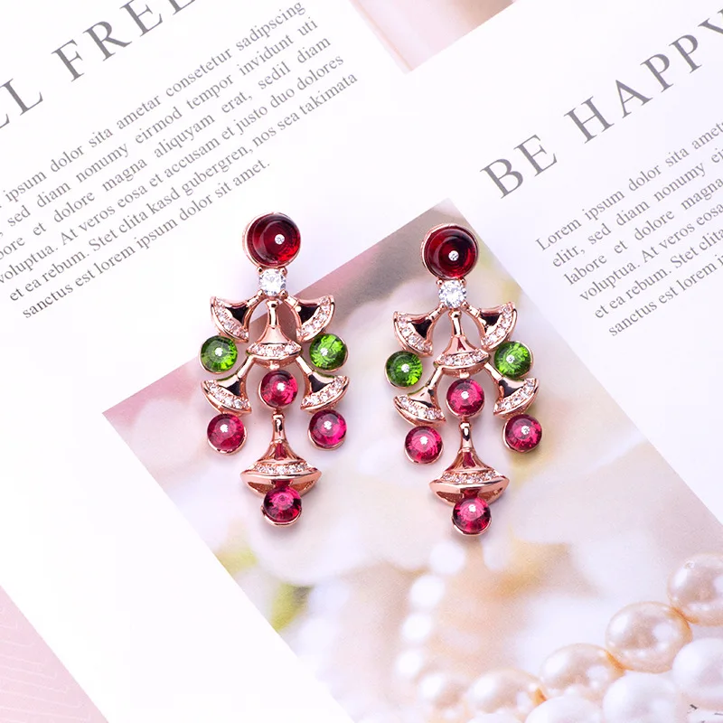 

Luxury Fashion Set Crystal Beads Women's Small Fan Skirt Pendant Accessories Exaggerated Pendant Earrings Stud Earrings