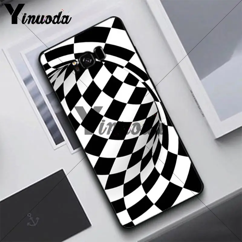 Yinuoda чехол в клетку черный и белый для Samsung S5 S6 S7 S8 S9 S6plus S7plus S8plus S9plus S6edge S7edge