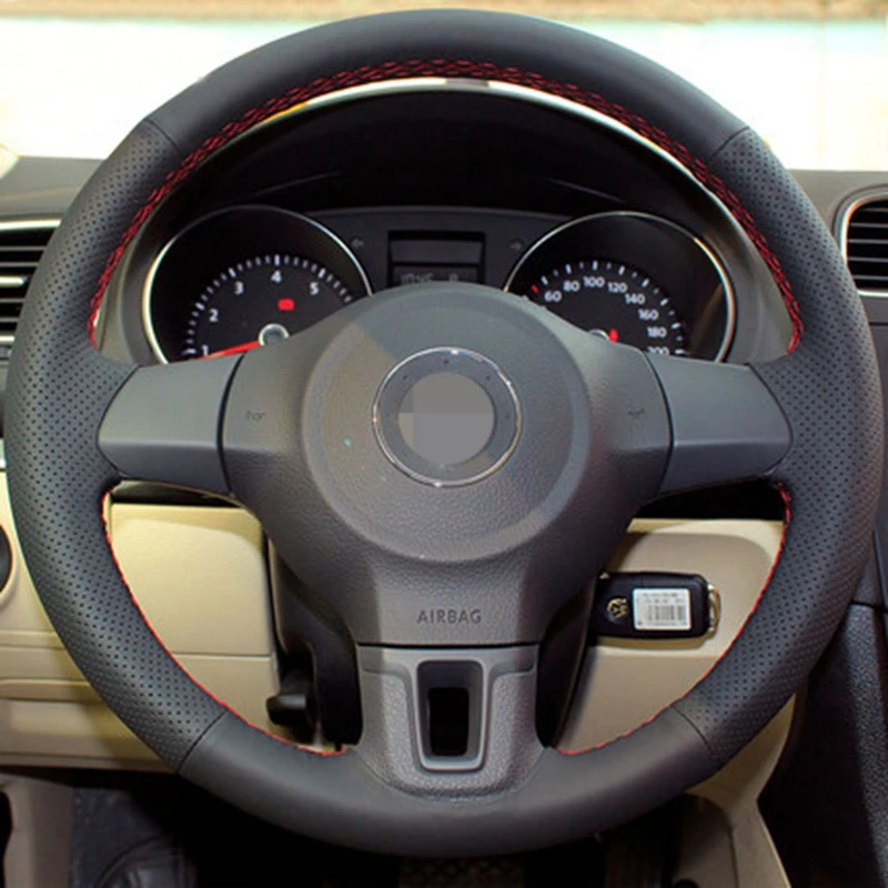 GNUPME черный кожаный чехол рулевого колеса автомобиля для Volkswagen Golf 6 Mk6 VW Polo Sagitar