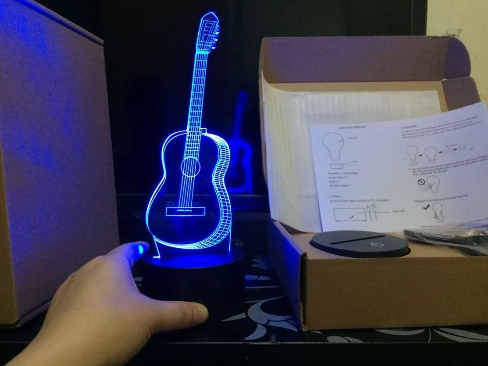 3D Модель гитары укулеле ночник 7 изменений цвета светодиодная настольная лампа