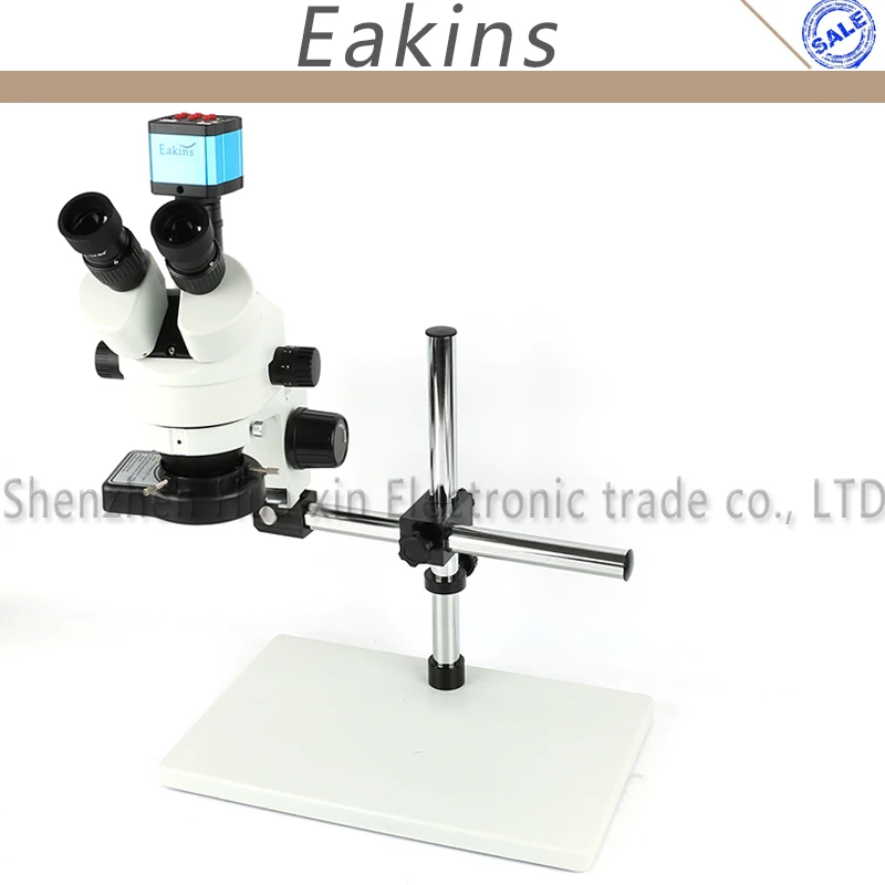 

7X-45X Inspection Zoom Trinocular Stereo Microscope 21MP HDMI USB Video Eyepiece Camera+144 LED Ring Light+Boom Stand+Big Stand