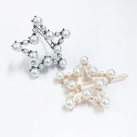 unique design brand stars barrettes pearl women hair jewelry geometric hairpins with pearls hair clip wedding hair accessories
