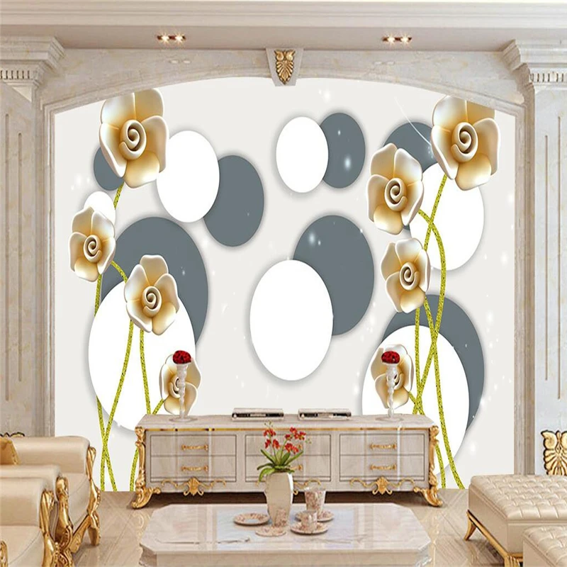 

Creative Mural 3D Embossed Rose Wallpaper for Walls 3D Gray White Circles Wallpapers for Living Room Classic Theme Hotel Wall