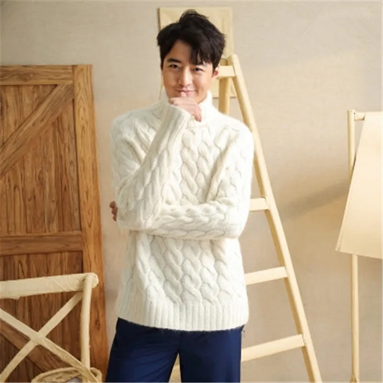 Мужская прямая водолазка из смешанной шерсти однотонный вязаный пуловер с