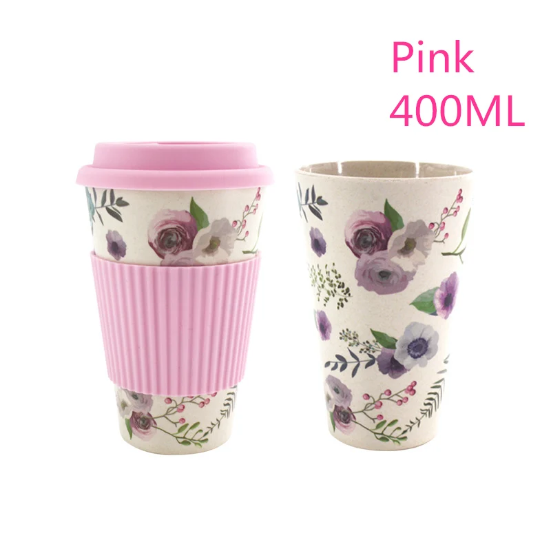 Pink 400 мл Экологичная бамбуковое волокно кофе Дорожная кружка с крышкой переносные пивные кружки чашки для чая чашка молока для дома офиса Drinkwares - Цвет: Pink