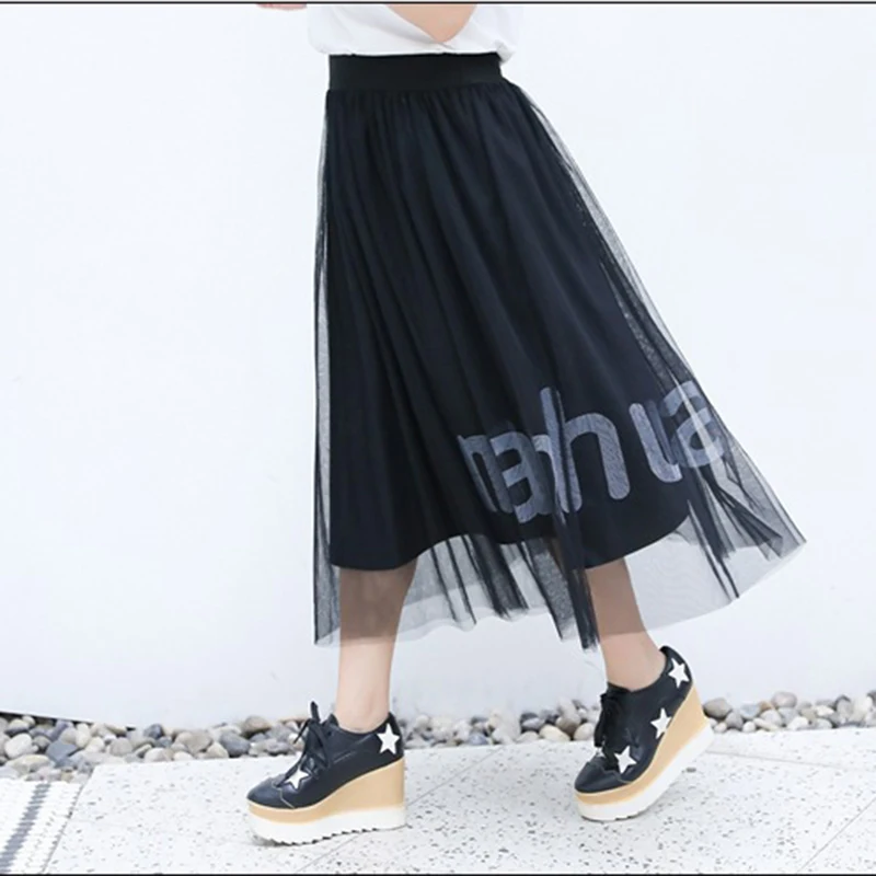 

4XL-8XL Summer Autumn Plus Size Skirts Womens 2019 Long Mesh Skirt Chic Elastic Waist Skirt Pleated Large Size Casual Skirt