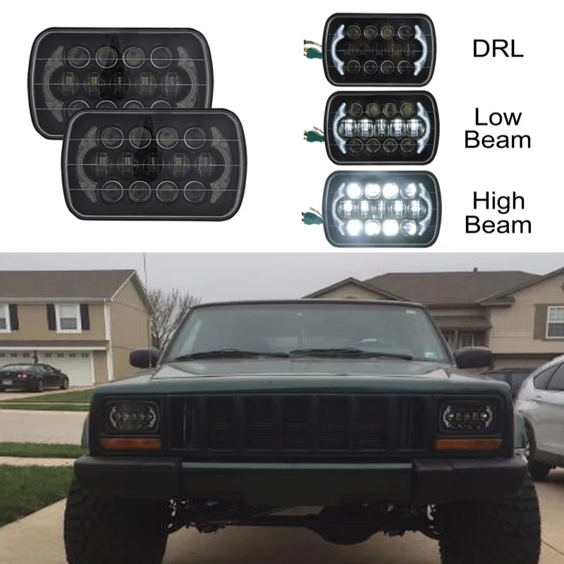1 пара прямоугольные светодиодные фары для Jeep Wrangler YJ Cherokee XJ H6014 H6052 H6054 105 Вт 5x7 7x6