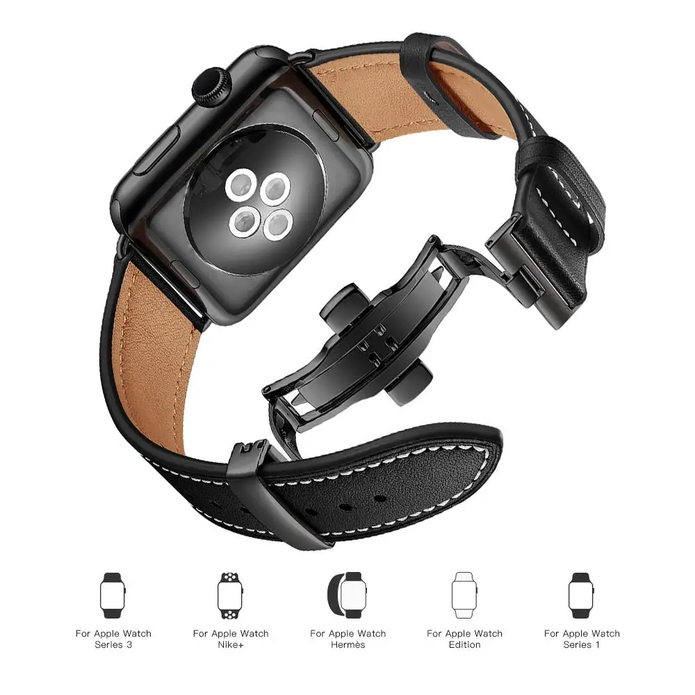 Итальянский ремешок из натуральной кожи для Apple watch, 4 ремешка, 44 мм, 40 мм, iWatch, 42 мм, 38 мм, браслет с бабочкой и пряжкой, Apple watch 3, 2, 1