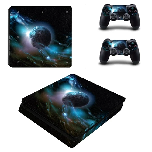 Красивый Космос планета Стиль кожи Стикеры чехол для Playstation 4 Slim PS4 тонкий консоль наклейки+ наклейки 2 контроллеры - Цвет: YSP4S0067