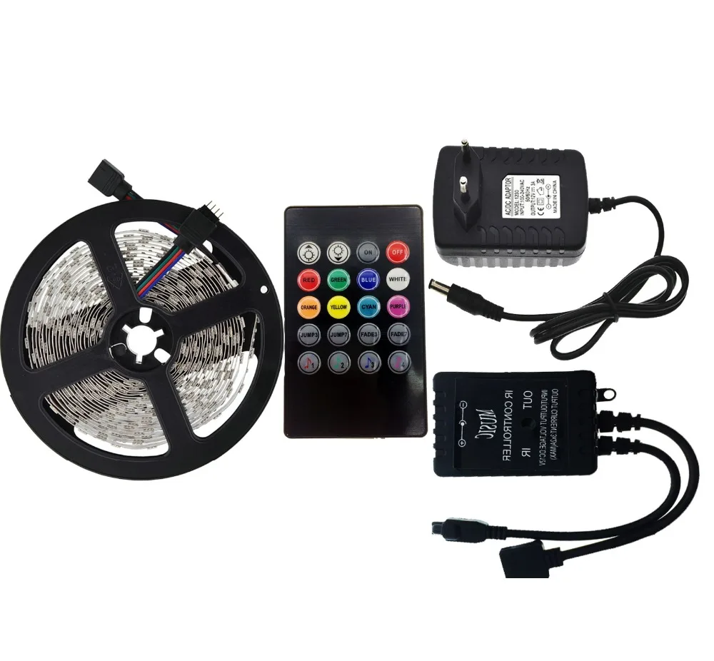 Светодиодная лента 5050 RGB 5 м 300 неводонепроницаемая Гибкая полоса освещения набор