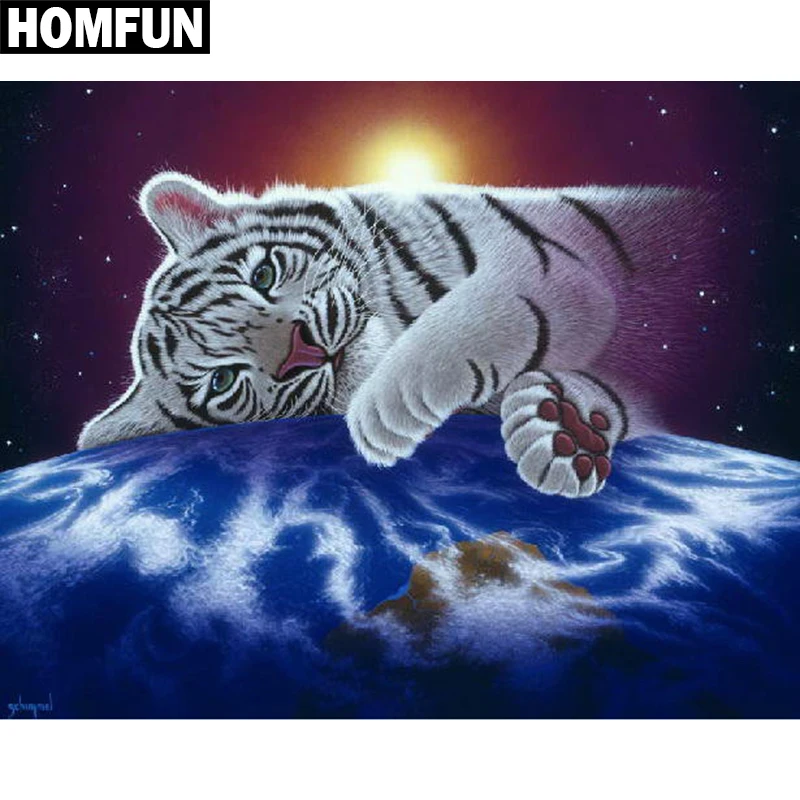 

Алмазная 5D Вышивка HOMFUN «Тигр», картина «сделай сам» с полными квадратными/круглыми стразами, вышивка крестиком, домашний декор, подарок