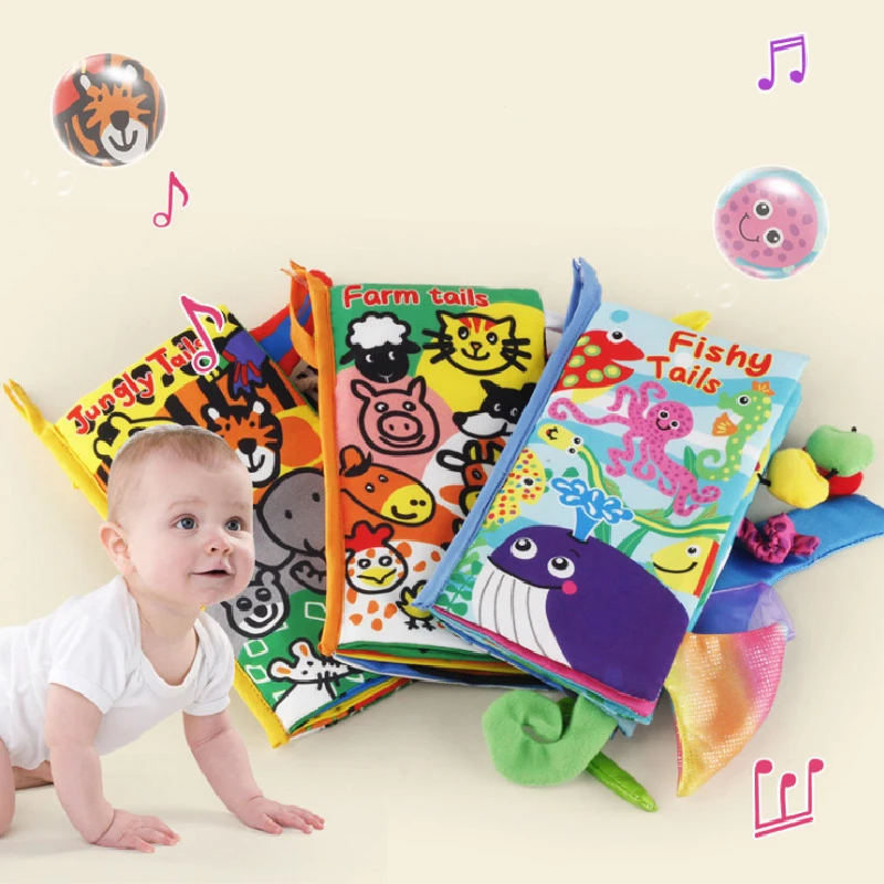 

BabyPower, искусственная ткань, книга с животными и хвостом, лучший подарок для новорожденного, мягкая ткань