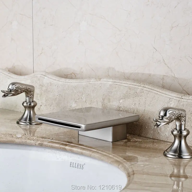 Uythner Newly Deck Mounted Waterfall Sink Faucet Mixer Tap Euro Style Bathroom Basin 3Pcs Dual Handles | Обустройство дома