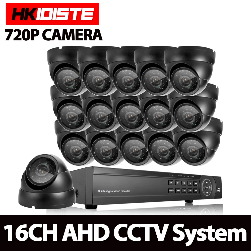 

HKIXDISTE CCTV System 16CH DVR Kit 16Ch AHD 1080P DVR 16*1.0MP 2000TVL Indoor Dome Security CCTV Camera Video Surveillance set